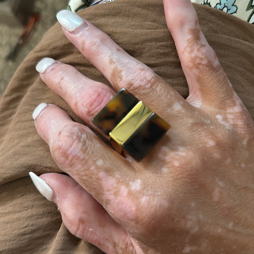 Statement Ring Tortoiseshell Gold Plated Acrylic Ring; 6,7,8,9,10